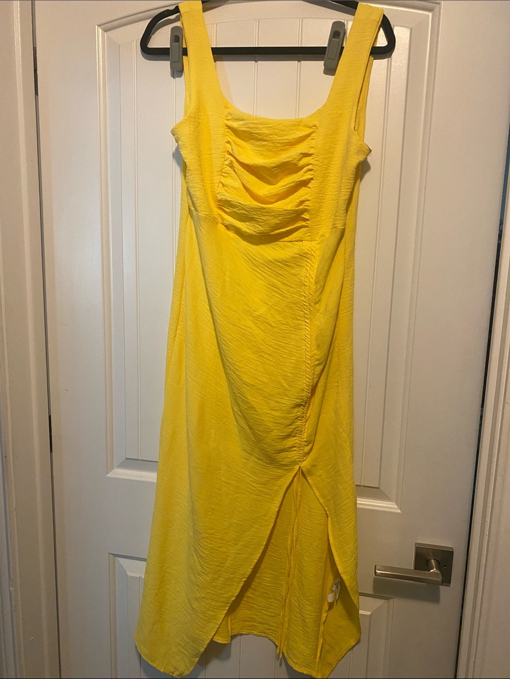 Yellow Sleeveless Ruched Midi Dress